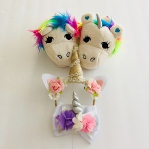 Girls Unicorn slippers- Headband - Hair Bow